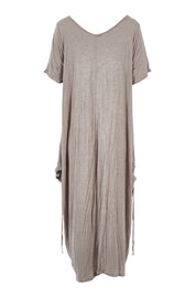 Product shot of the Primrose Dress in colour Oatmeal, from the back