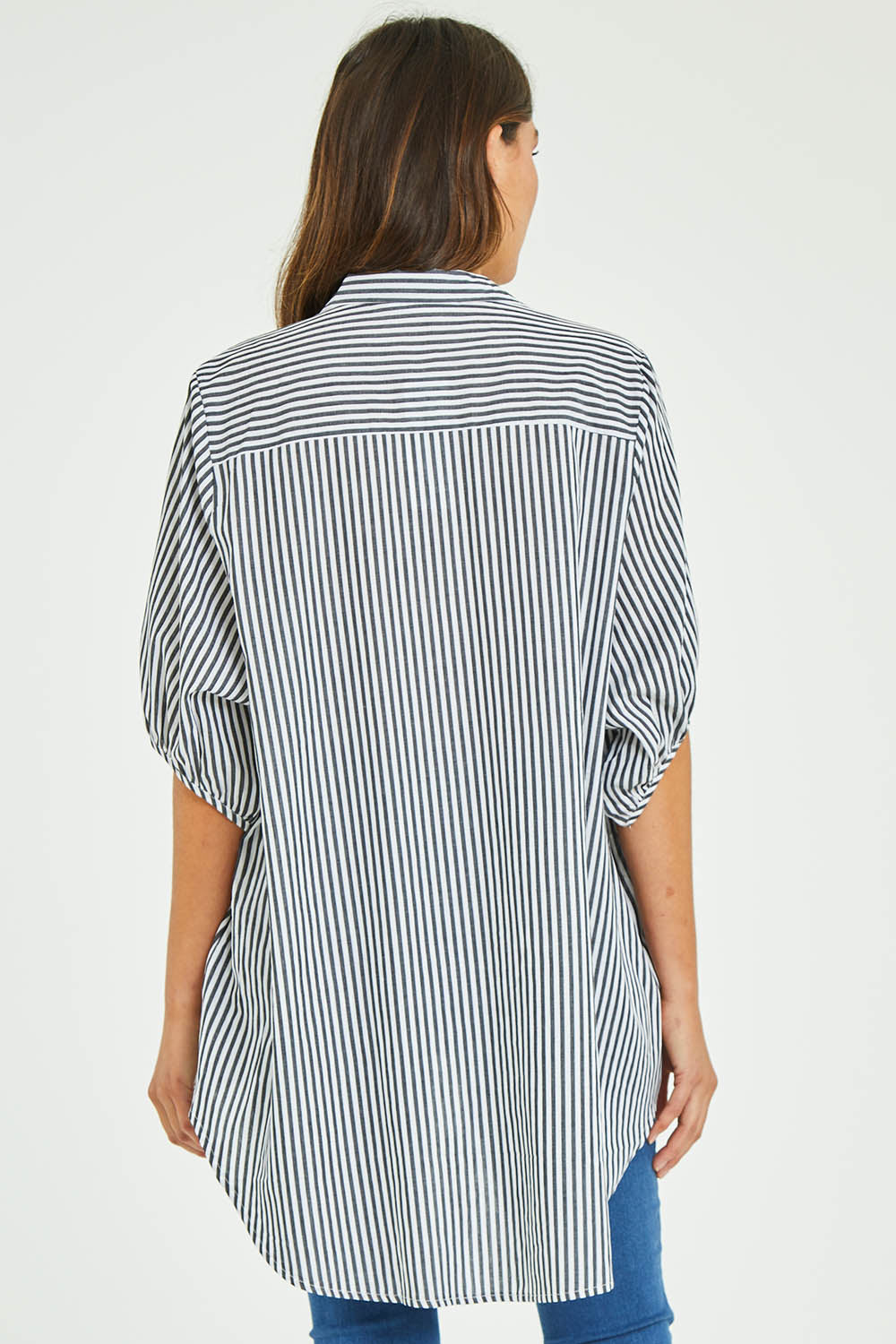 Preloved Oversized Stripe Shirt - Black