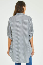 Preloved Oversized Stripe Shirt - Black