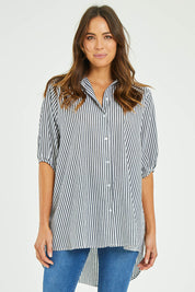 Preloved Oversized Stripe Shirt - Black
