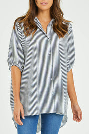 Preloved Oversized Stripe Shirt - Black