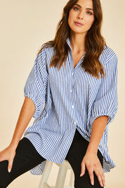 Preloved Oversized Stripe Shirt - Navy
