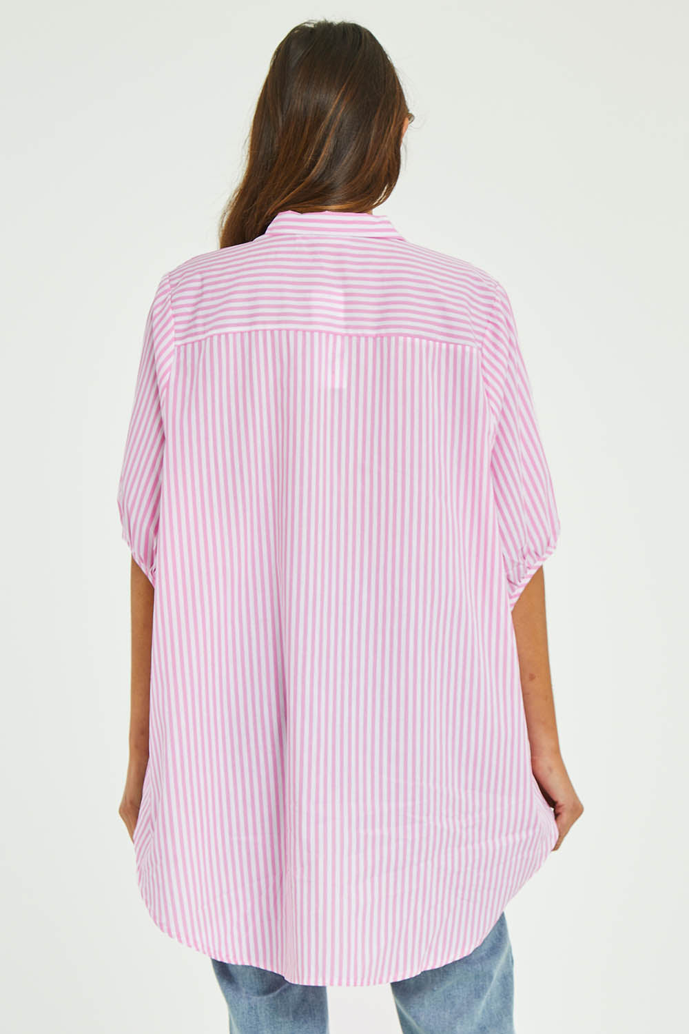 Preloved Oversized Stripe Shirt - Pink