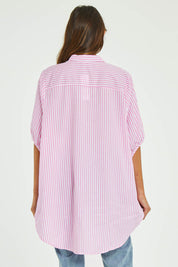 Preloved Oversized Stripe Shirt - Pink