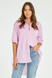 Preloved Oversized Stripe Shirt - Pink