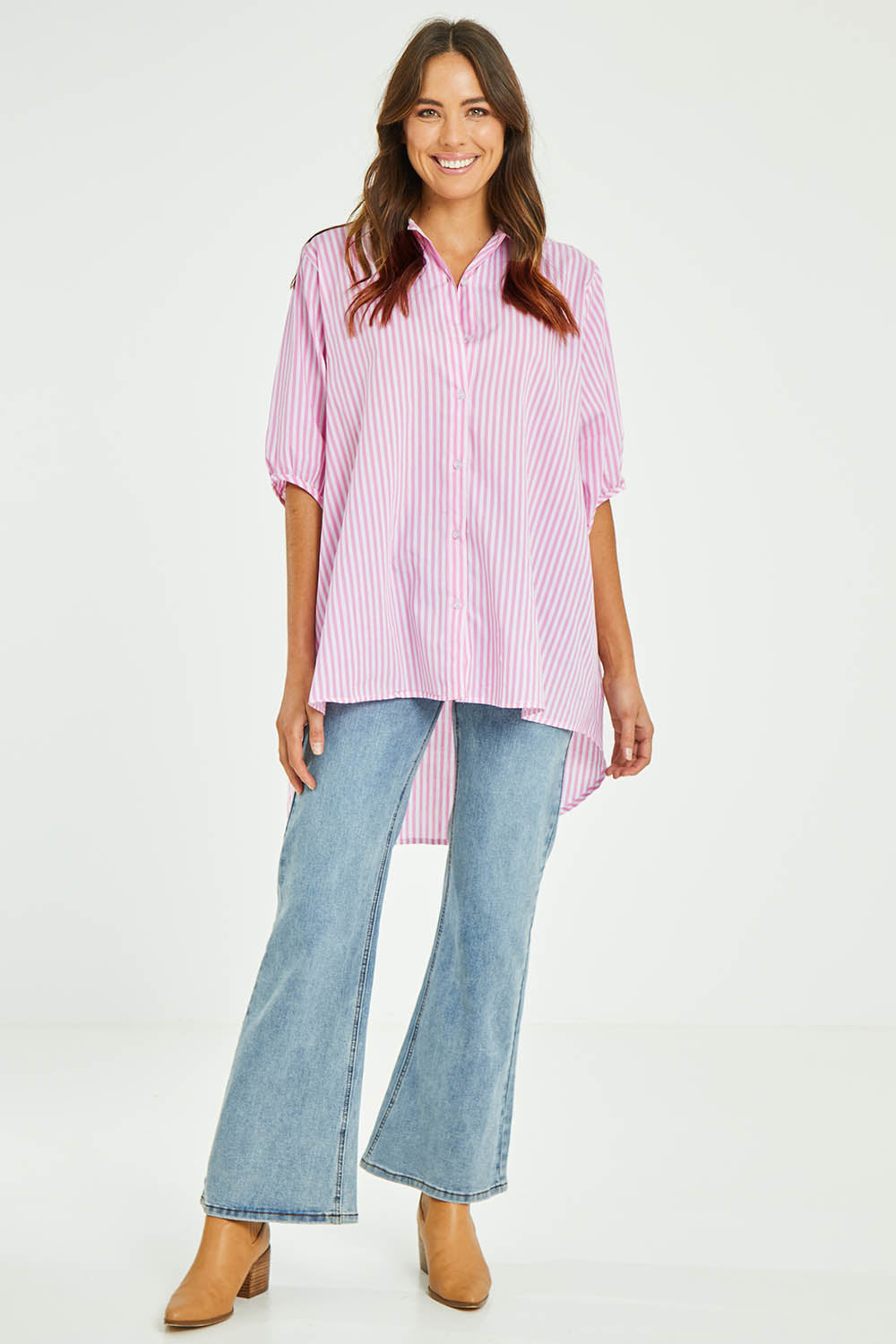 Preloved Oversized Stripe Shirt - Pink
