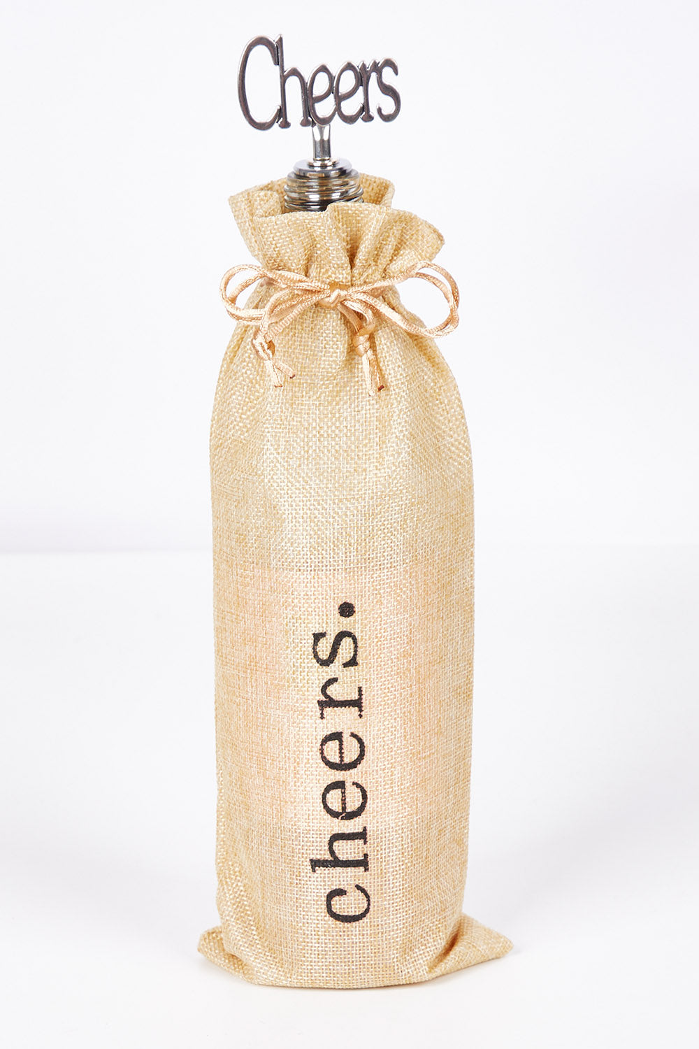 A model wearing size OneSize of the Cheers Wine Bottle Bag And Stopper in colour Silver (Metallics), from the front, showing the whole outfit