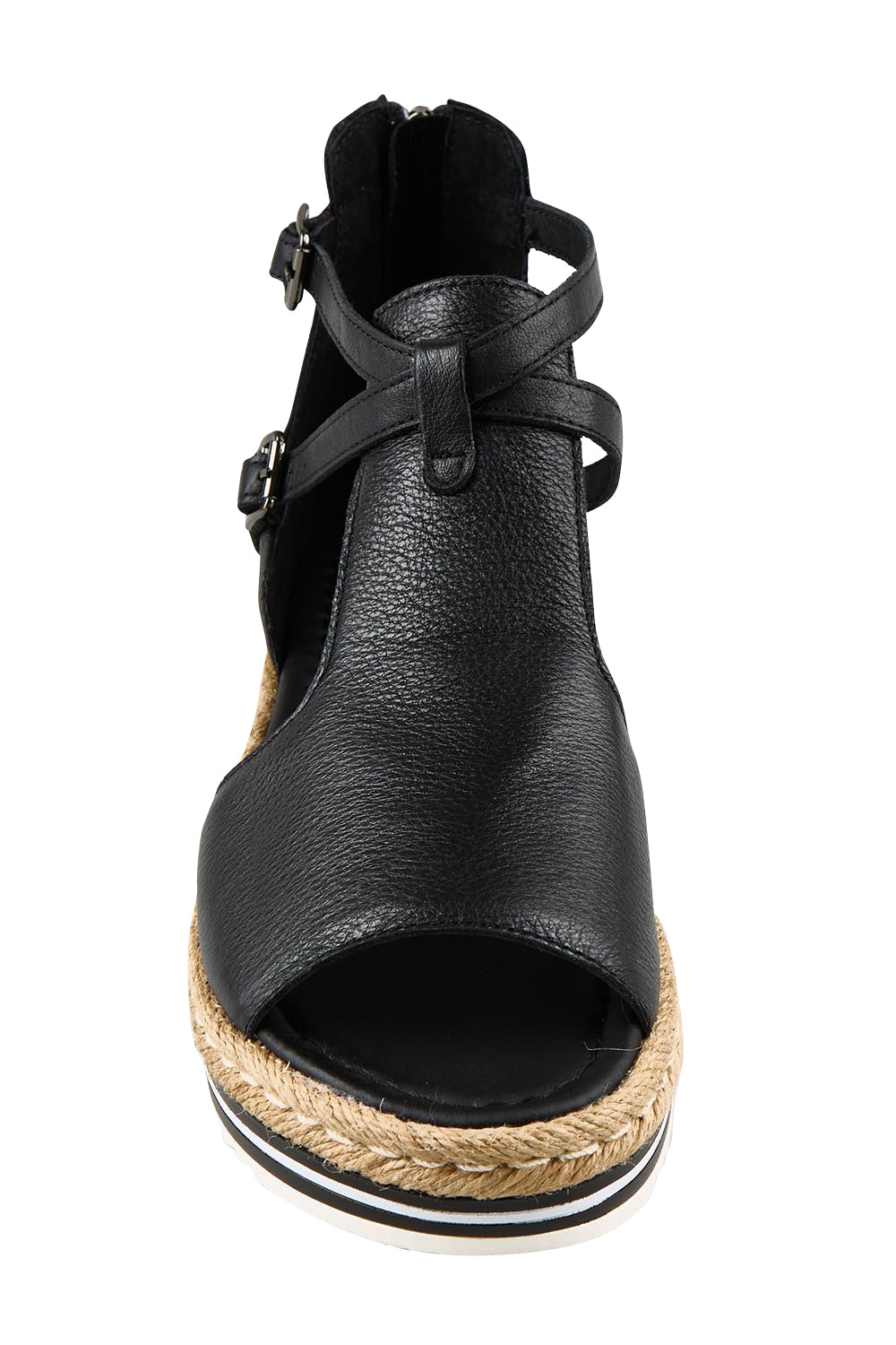 Product shot of the Alexys Leather Sandal - Black in colour Black, showing detail