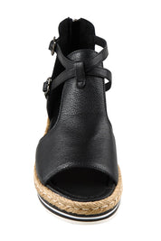 Product shot of the Alexys Leather Sandal - Black in colour Black, showing detail