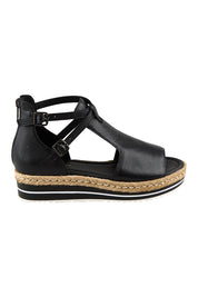Product shot of the Alexys Leather Sandal - Black in colour Black, from the front