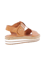 Product shot of the Ambers Sandal Flatform in colour Tan, from the back