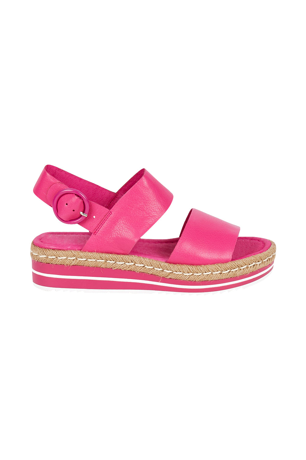 Product shot of the Atha Sandal Flatform in colour Fuchsia (Pink), from the front