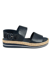 Product shot of the Atha Sandal Flatform in colour Navy (Blue), from the front