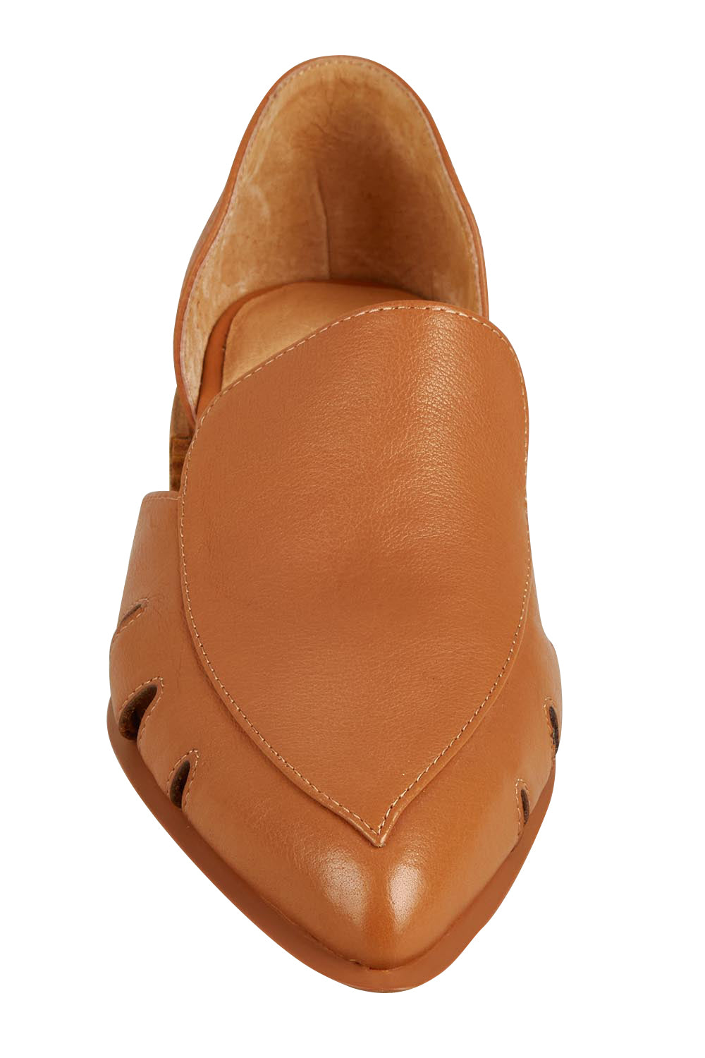 Product shot of the Emmette Leather Flat in colour Dktan, detail