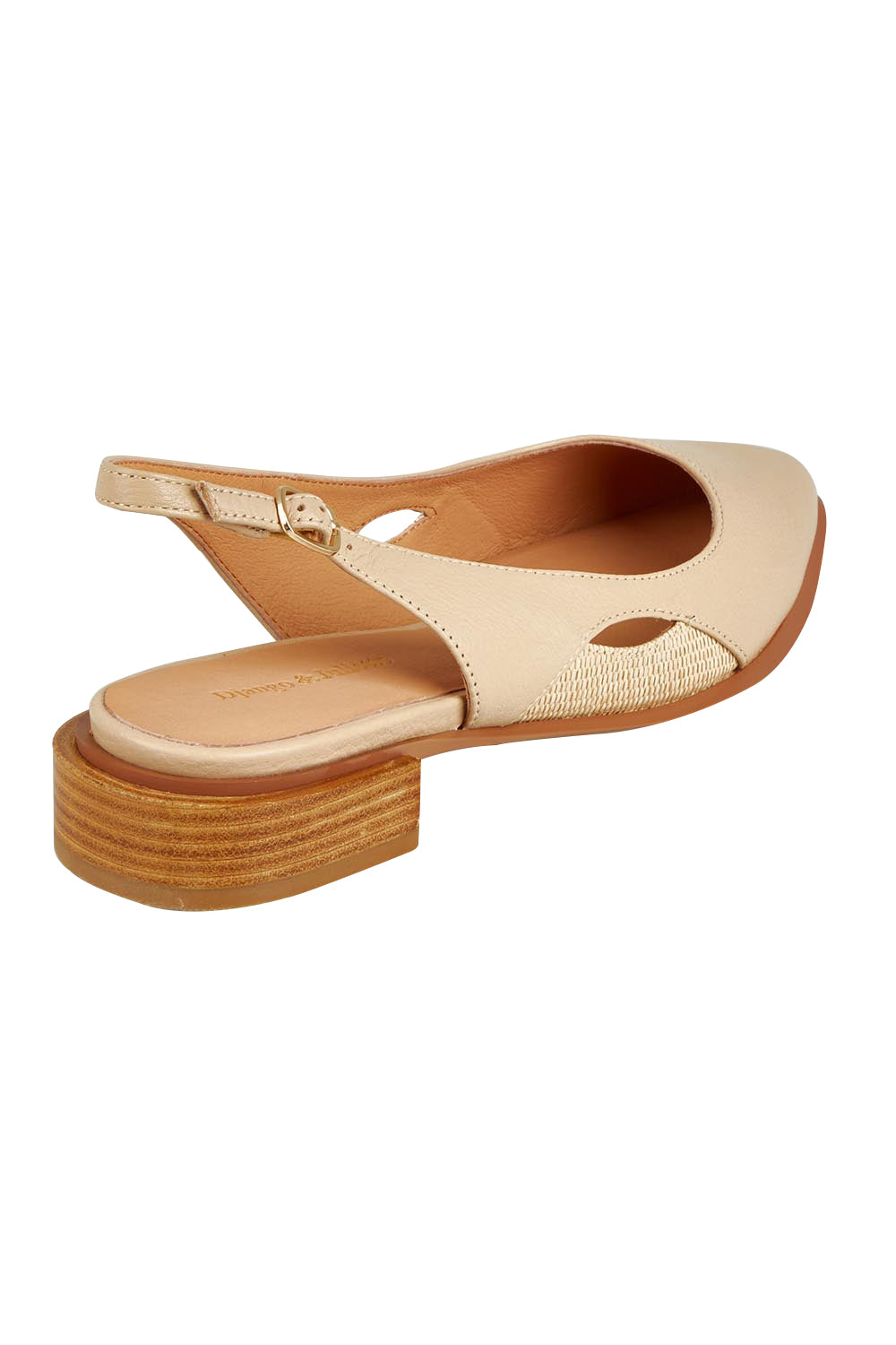 Product shot of the Equip Leather Flat in colour Camel, from the back