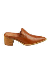 Foyal Leather Heeled Mule - Cognacpol