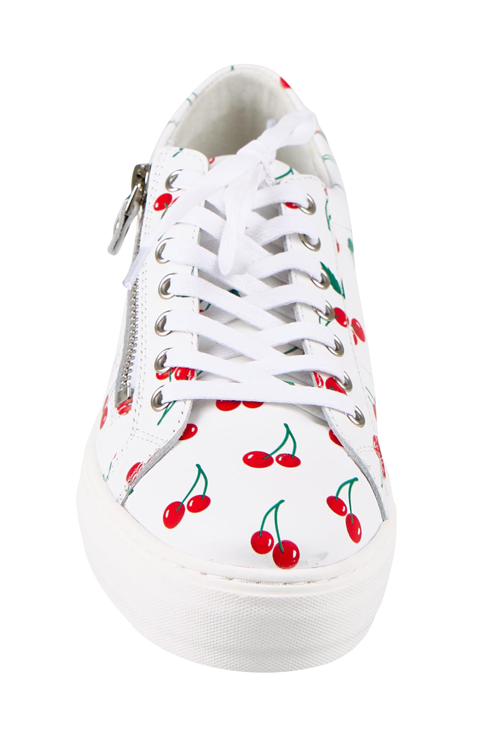 Product shot of the Froggy Leather Sneaker - Cherry in colour Cherry, showing detail