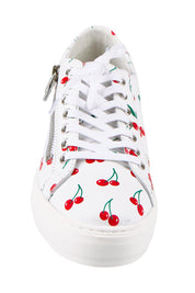 Product shot of the Froggy Leather Sneaker - Cherry in colour Cherry, showing detail