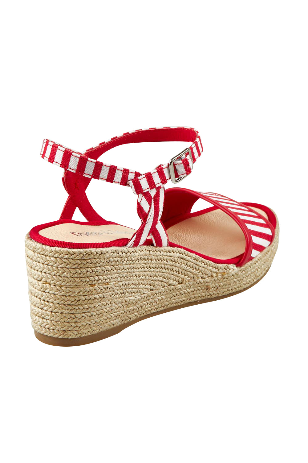 Product shot of the Melodys Stripe Wedge in colour Redwhite (Red), from the back