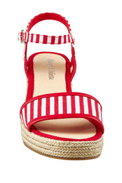 Product shot of the Melodys Stripe Wedge in colour Redwhite (Red), detail