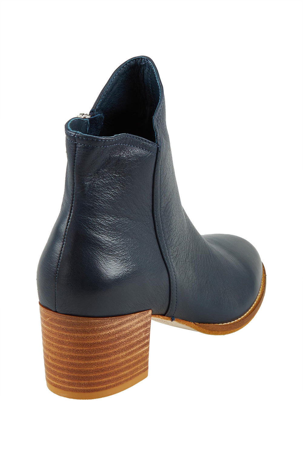 Product shot of the Mockas Ankle Boot in colour Navyleath (Blue), from the back