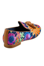 Product shot of the Reca Embroidered Loafer - Denimbright in colour Denimbright, from the back
