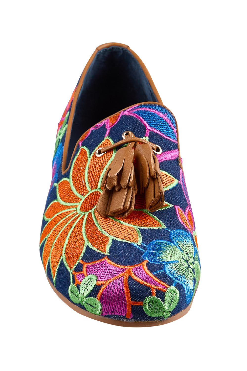 Product shot of the Reca Embroidered Loafer - Denimbright in colour Denimbright, showing detail