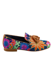 Product shot of the Reca Embroidered Loafer - Denimbright in colour Denimbright, from the front