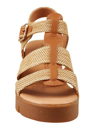 Product shot of the Rhodesy Leather Wedge in colour Coffeedkta, detail