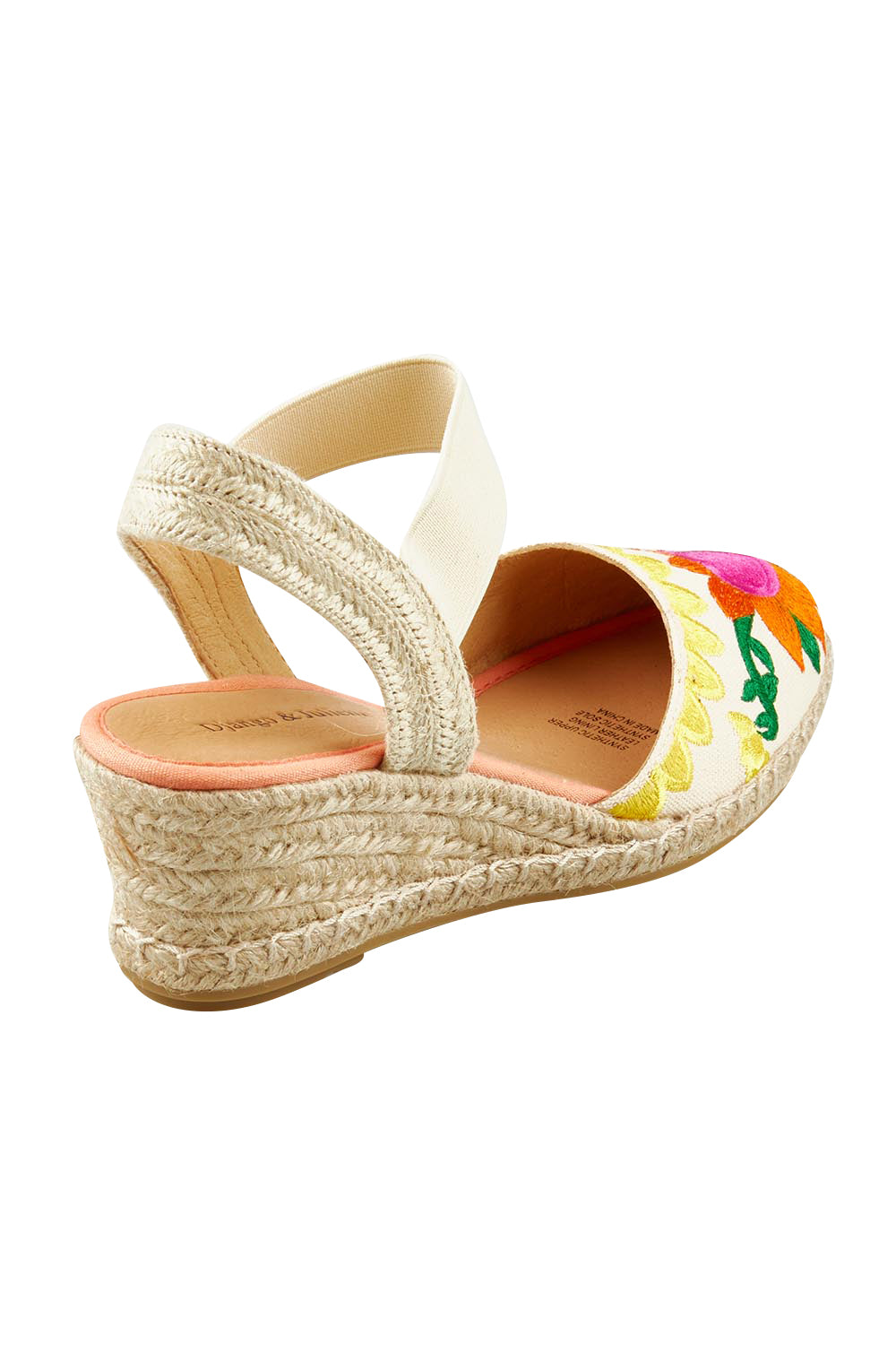 Product shot of the Roda Embroidered Wedge in colour Bright, from the back