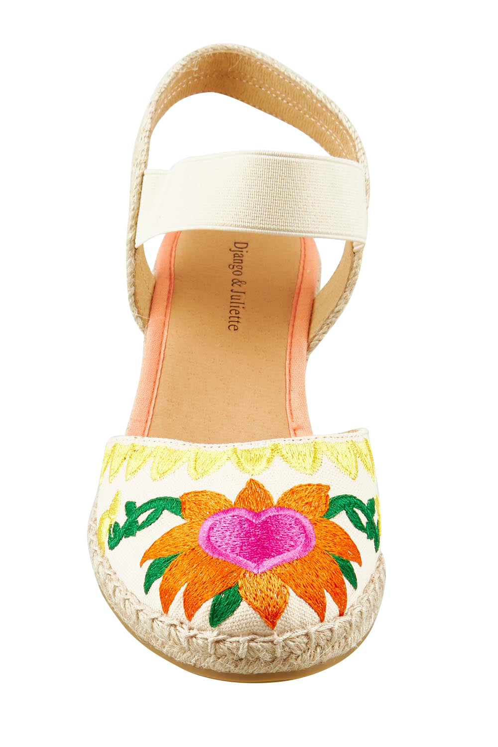 Product shot of the Roda Embroidered Wedge in colour Bright, detail