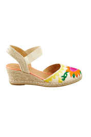 Product shot of the Roda Embroidered Wedge in colour Bright, from the front