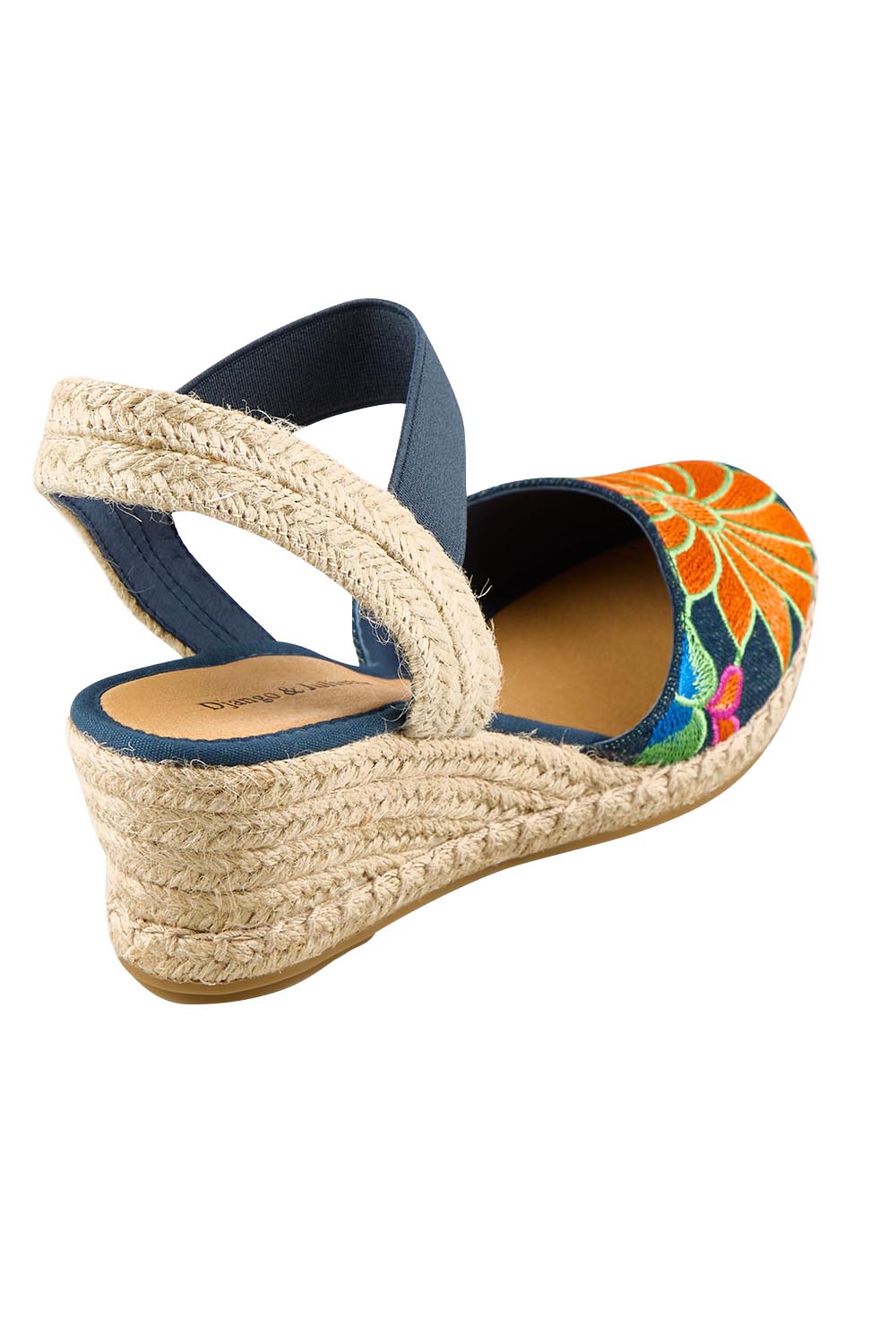 Product shot of the Ruta Embroidered Espadrille - Denimbright in colour Denimbright, from the back