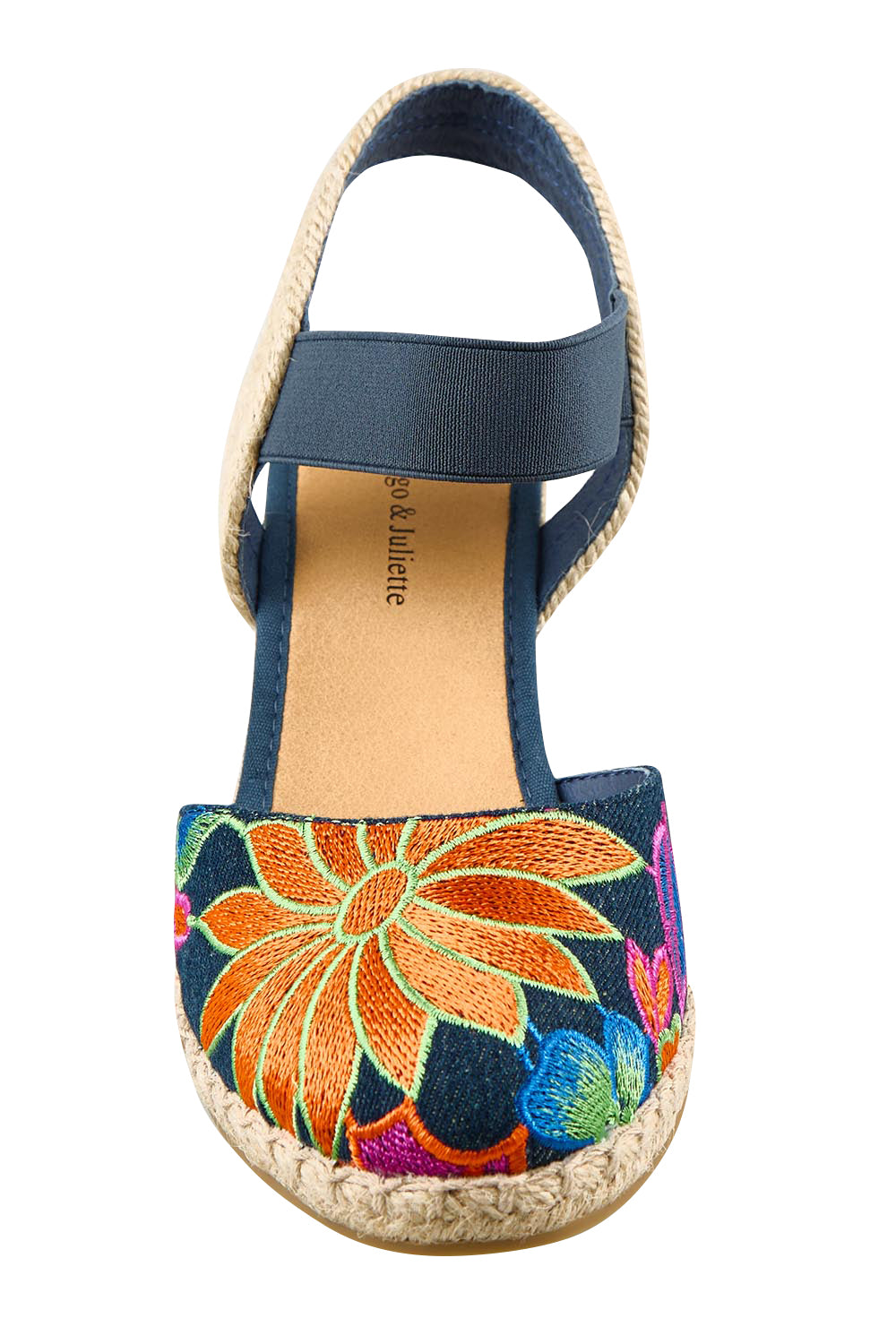 Product shot of the Ruta Embroidered Espadrille - Denimbright in colour Denimbright, showing detail