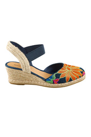 Product shot of the Ruta Embroidered Espadrille - Denimbright in colour Denimbright, from the front