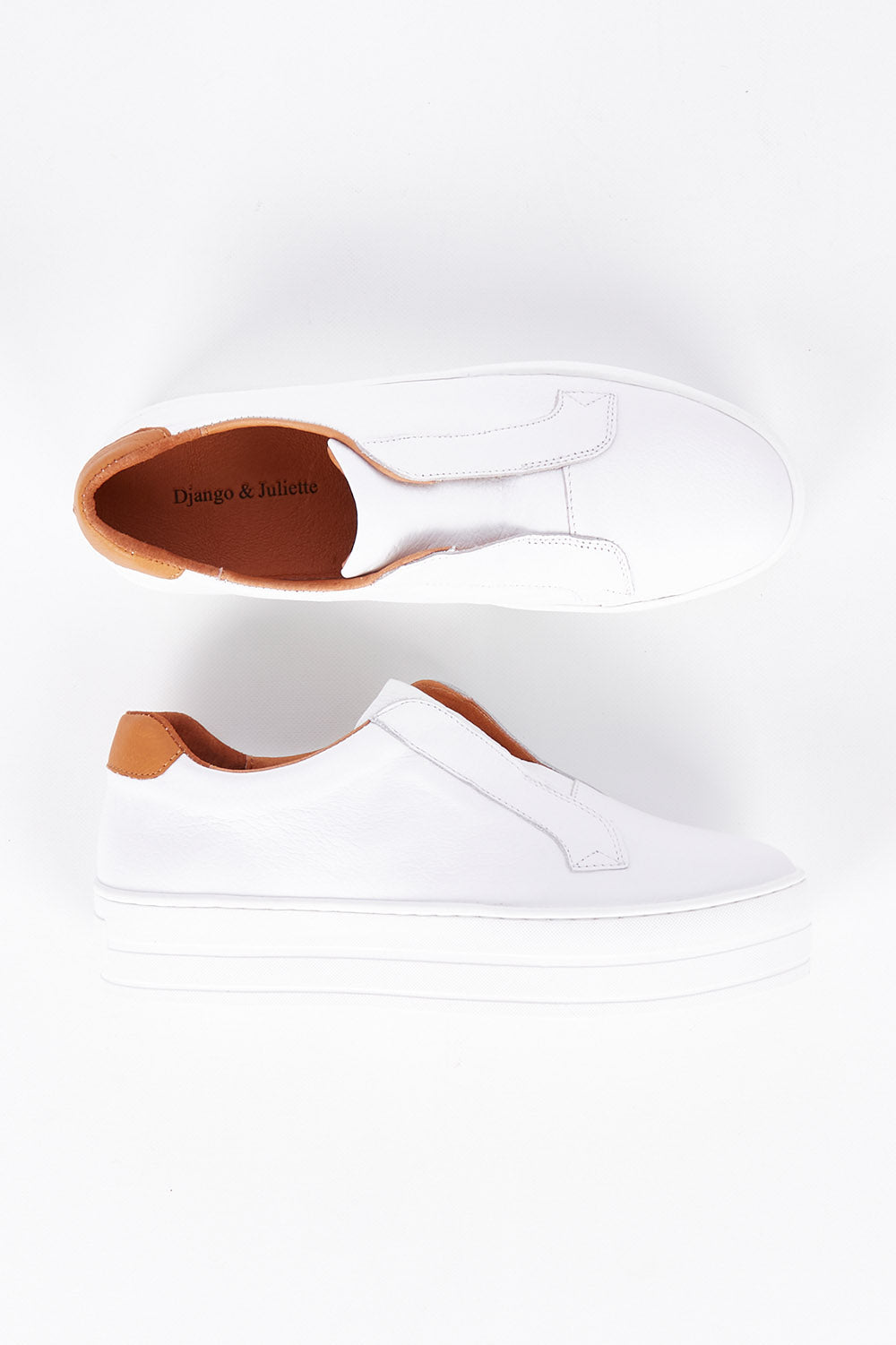 A model wearing size 36 of the Shia Leather Pull On Sneaker in colour Whitescotc (White), from the front, showing the whole outfit