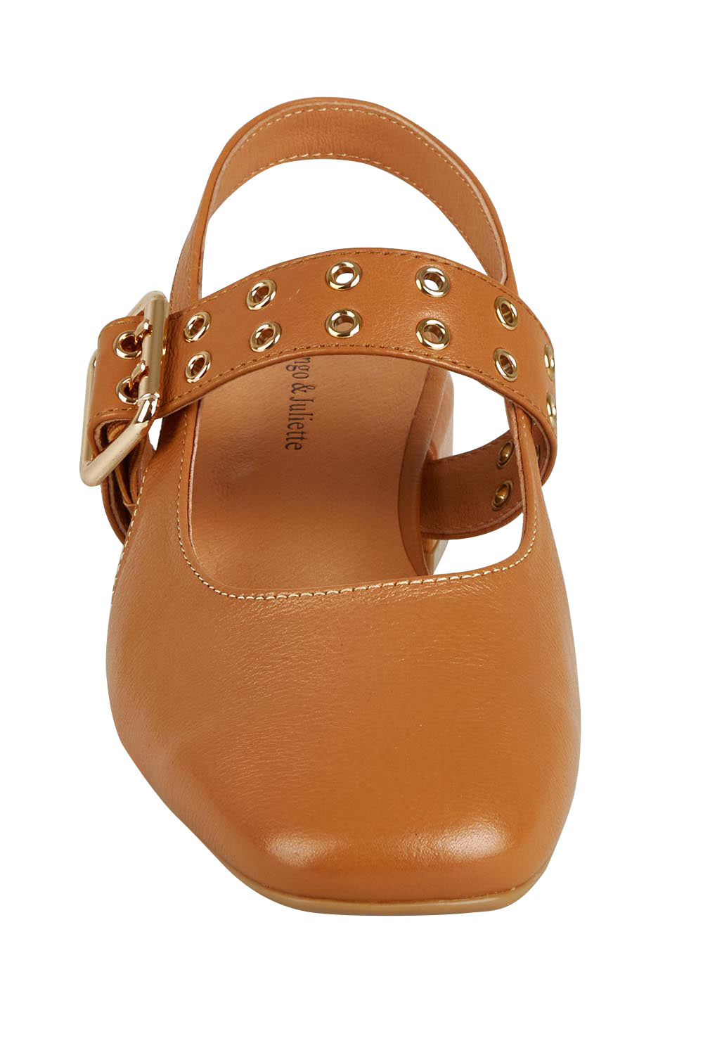 Product shot of the Vavka Leather Heel in colour Dktan, detail
