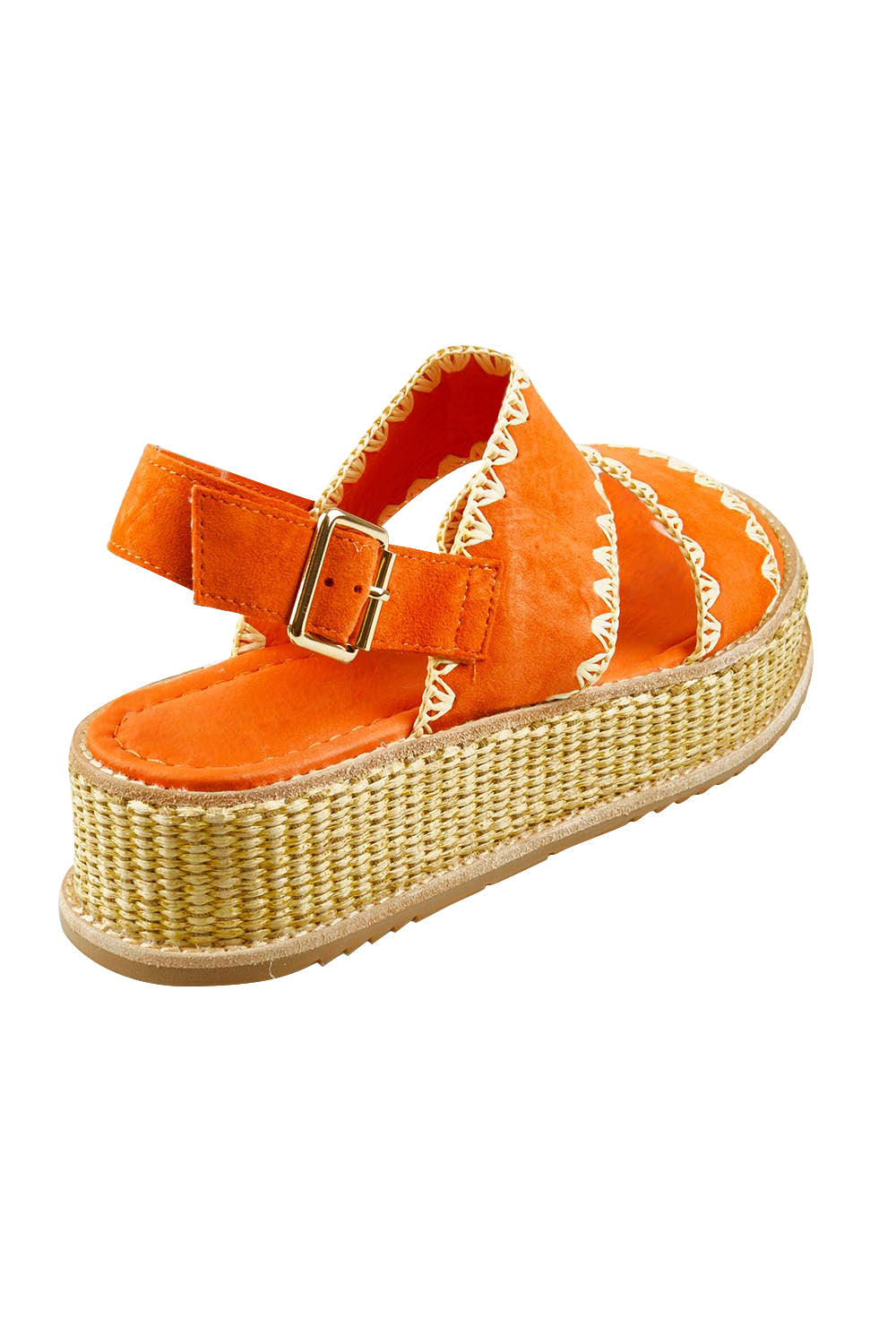 Product shot of the Vera Suede Leather Flatform in colour Okorange, from the back