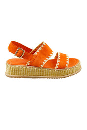 Product shot of the Vera Suede Leather Flatform in colour Okorange, from the front