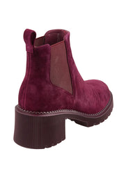 Product shot of the Zilmars Suede Ankle Boot in colour Burgansued (Red), from the back