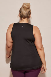 A model wearing the Worldwide Tank in colour Black (Black), from the back