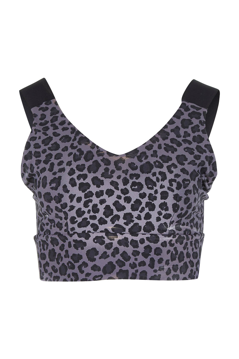 Product shot of the Antidote Crop in colour Leopardsmk (Grey), from the front