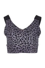 Product shot of the Antidote Crop in colour Leopardsmk (Grey), from the front