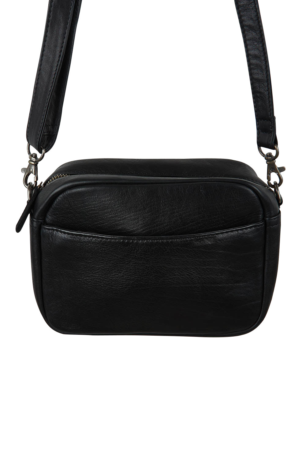 Product shot of the Head In The Clouds Leather Bag in colour Black (Black), from the back