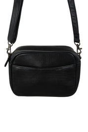 Product shot of the Head In The Clouds Leather Bag in colour Black (Black), from the back