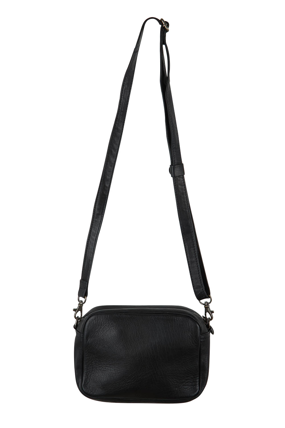 Product shot of the Head In The Clouds Leather Bag in colour Black (Black), from the front