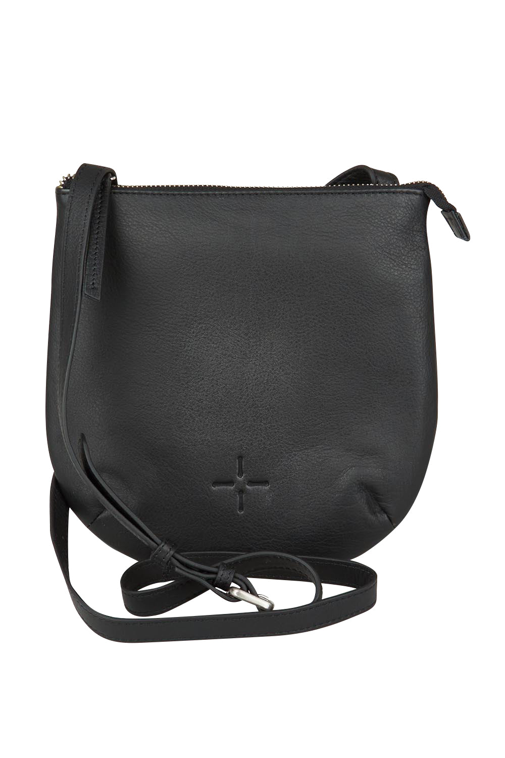 Product shot of the Isabella Crossbody Leather Bag in colour Black (Black), from the front