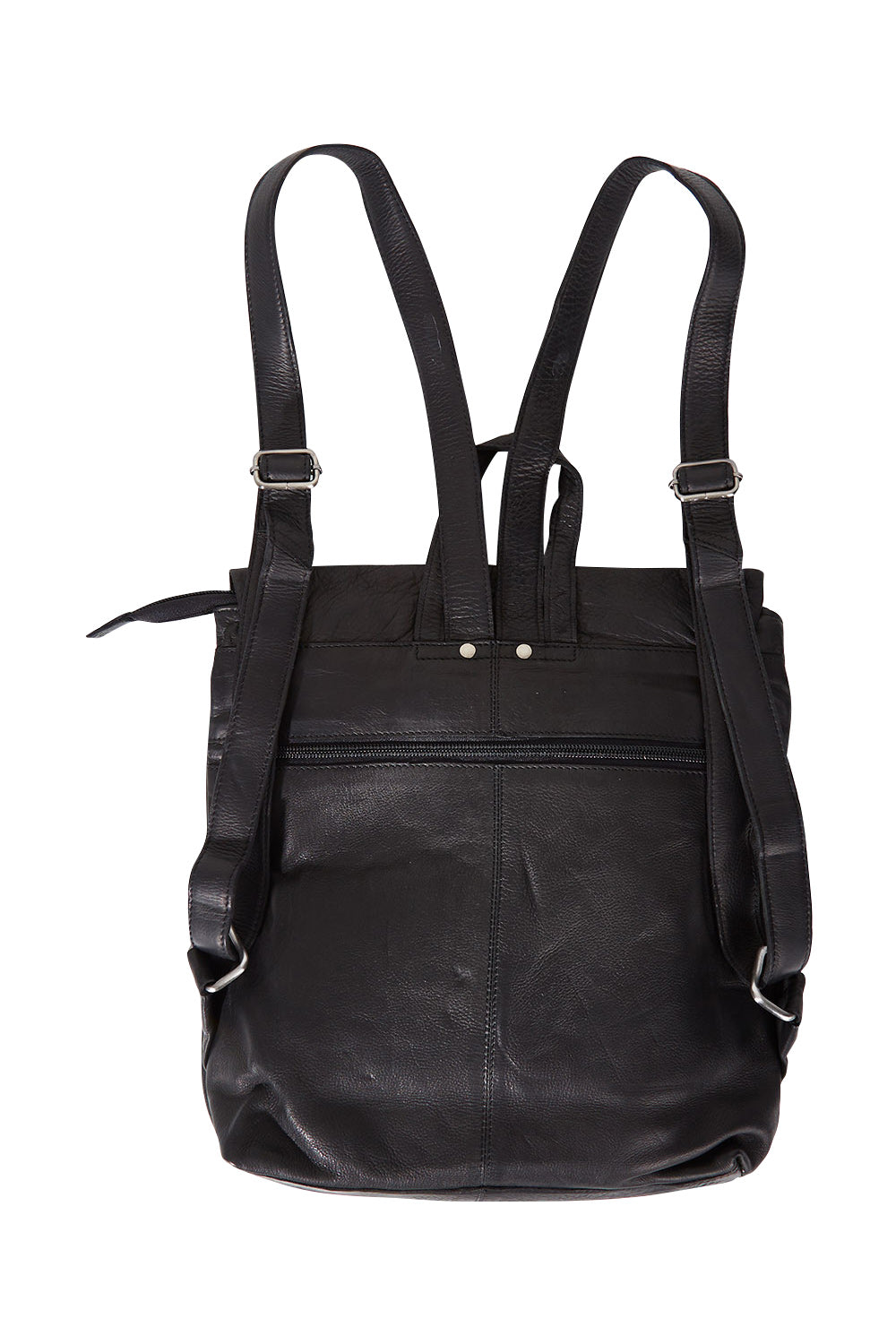 Product shot of the Neve Leather Backpack in colour Black (Black), from the back
