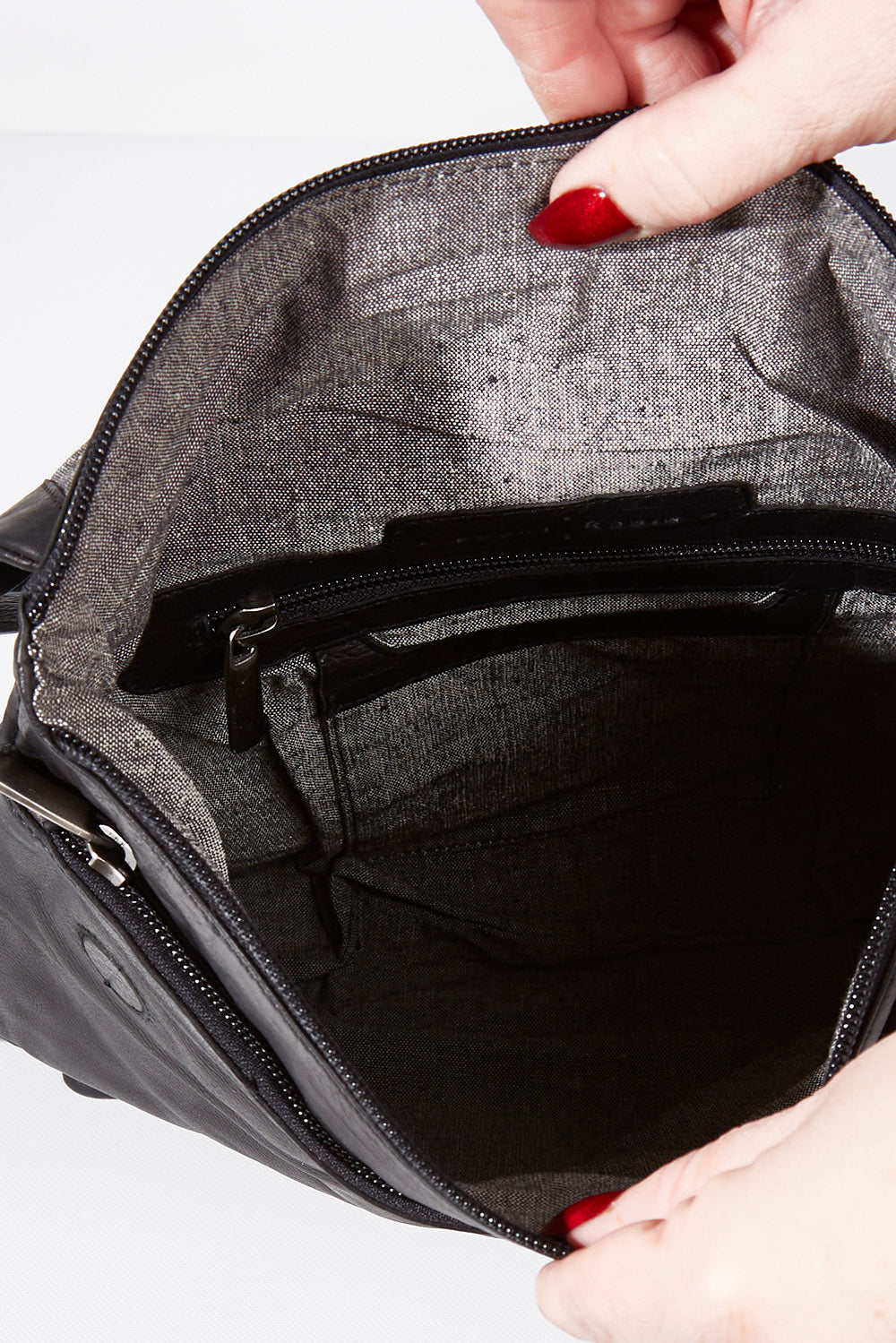 Product shot of size OneSize of the Neve Leather Backpack in colour Black (Black), detail