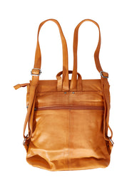 Product shot of the Neve Leather Backpack in colour Tan, from the back